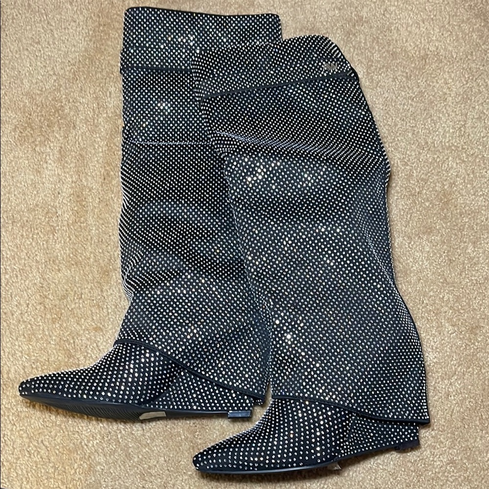 Black Studded Knee-High Boots